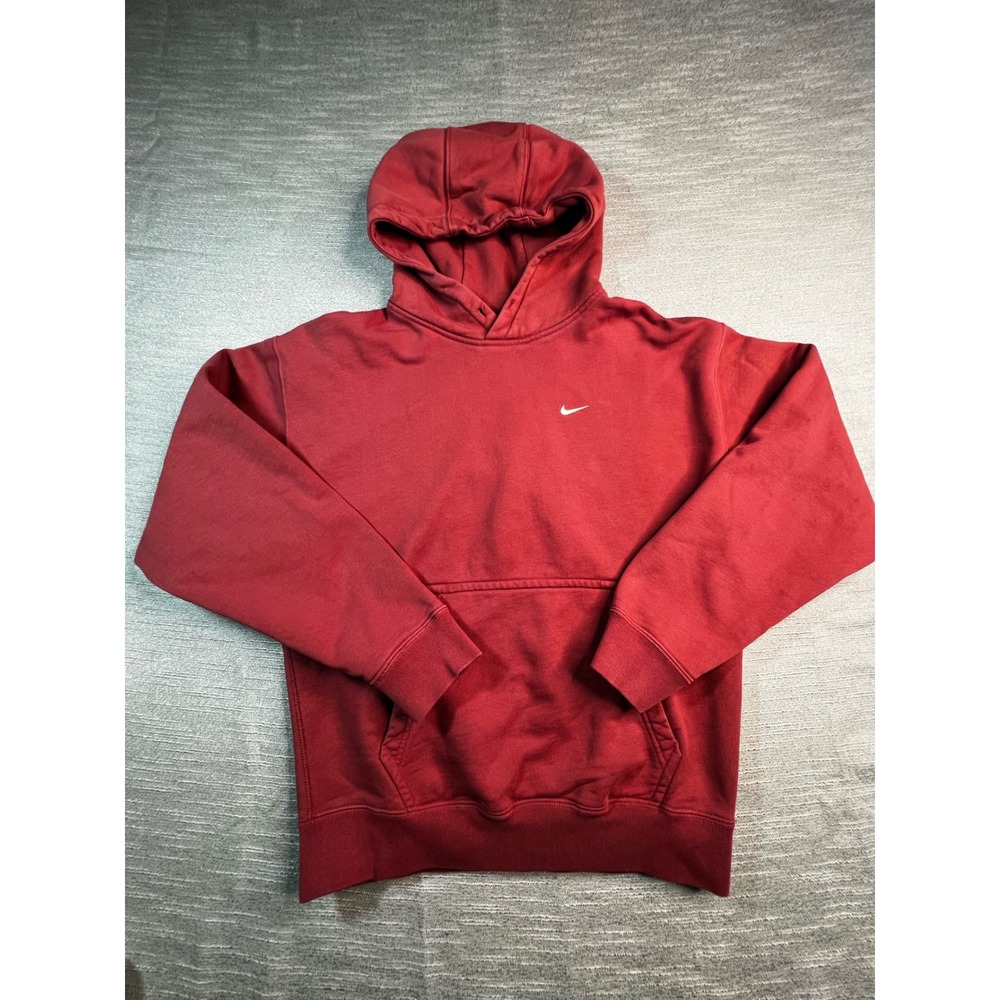 Nike Mens Red Fleece Pullover Hoodie Embroidered Swoosh Logo Sweatshirt S